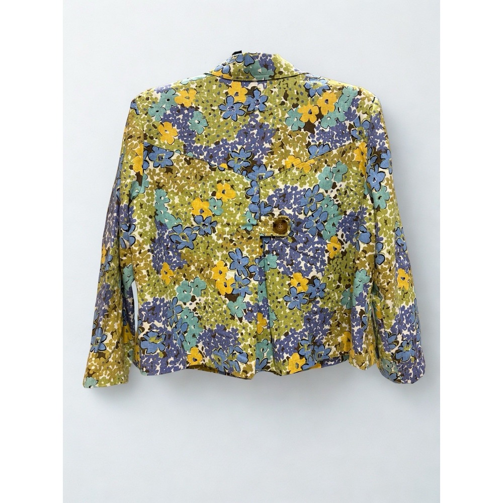 R.Q.T RQT Women Size Petite XL Floral Blazer Jacket Vintage Linen Blend - Picture 2 of 4
